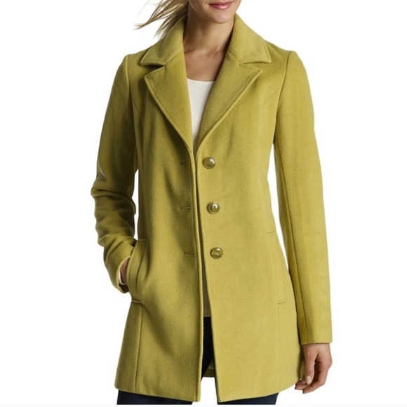 J. Jill Jackets & Blazers - J.Jill About Town Wool Blend Lined Button Up Pea Coat in Zesty Lime Green